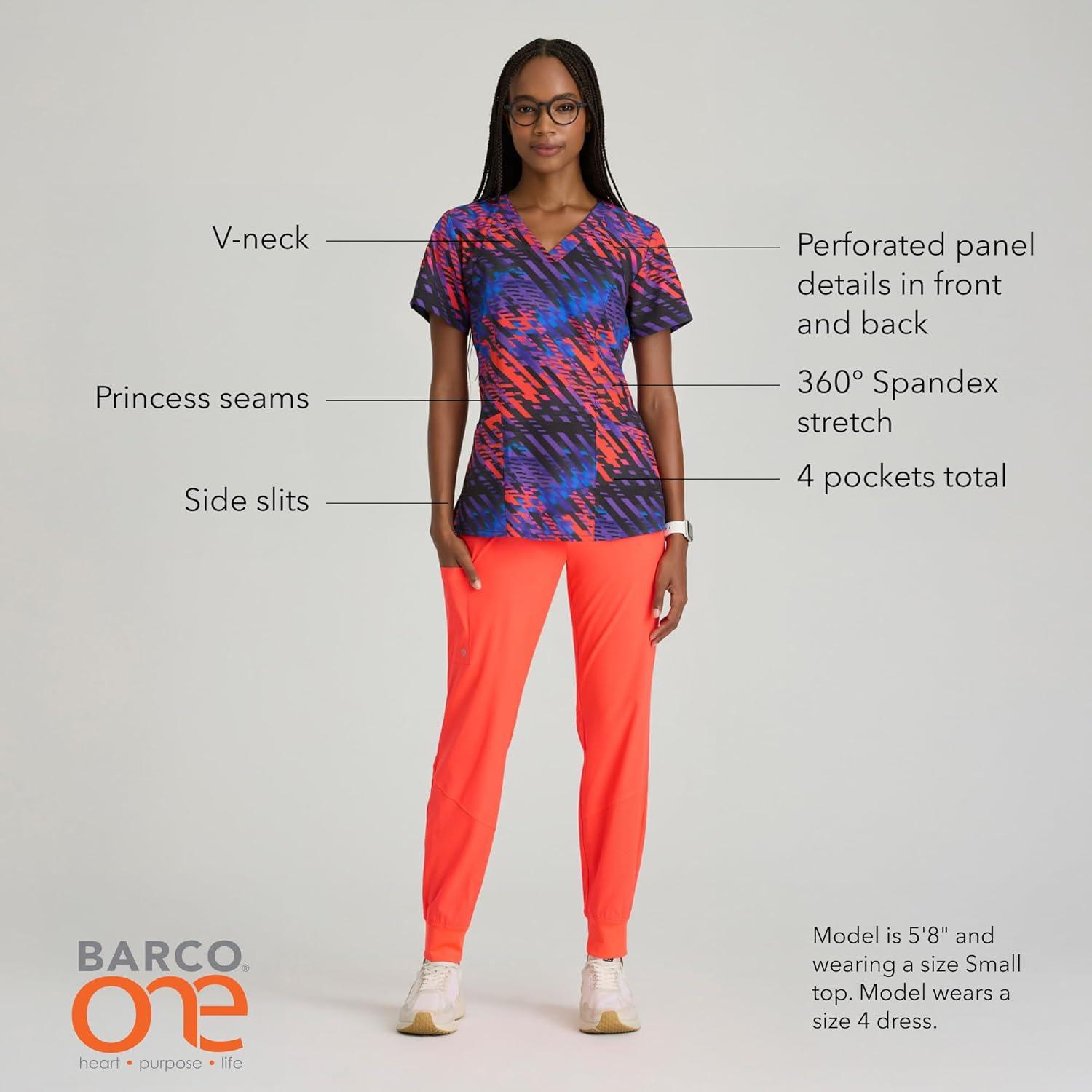 imageBARCO One Printed Scrub Top for Women 4Pocket MoistureWicking VNeck Shirt with 360 Spandex StretchRadiant Prism