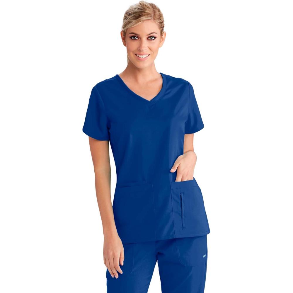 imageBARCO Greys Anatomy Scrubs  Cora Scrub Top for Women Crossover VNeck Fitted Back SuperSoft Womens Scrub TopGalaxy