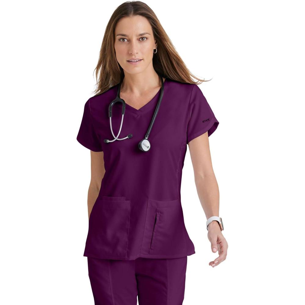 imageBARCO Greys Anatomy Scrubs  Cora Scrub Top for Women Crossover VNeck Fitted Back SuperSoft Womens Scrub TopWine