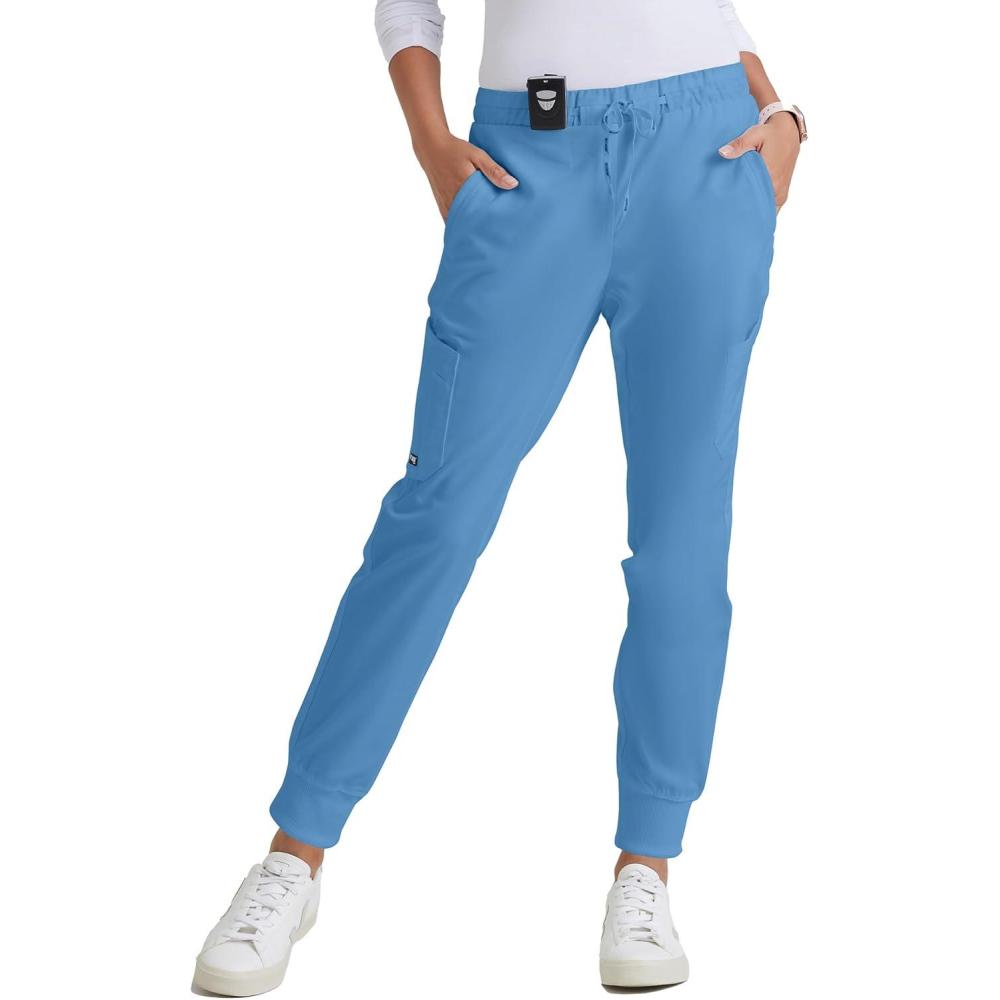 imageBARCO Greys Anatomy Scrubs  Kira Scrub Jogger for Women Yoga Style MidRise Soft Touch Fabric Womens Scrub PantCiel Blue