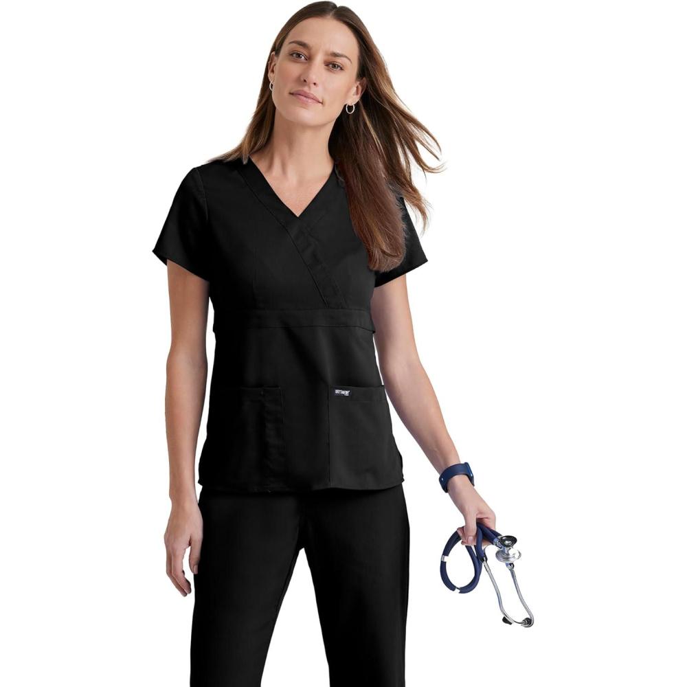 imageBARCO Greys Anatomy Scrubs  Riley Scrub Top for Women VNeck SuperSoft Womens Scrub TopBlack
