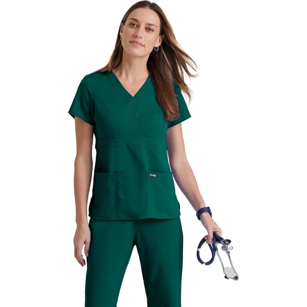 imageBARCO Greys Anatomy Scrubs  Riley Scrub Top for Women VNeck SuperSoft Womens Scrub TopHunter Green