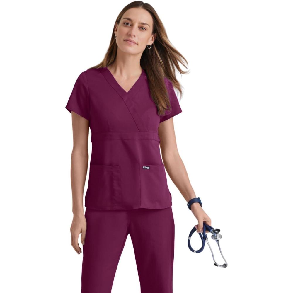 imageBARCO Greys Anatomy Scrubs  Riley Scrub Top for Women VNeck SuperSoft Womens Scrub TopWine