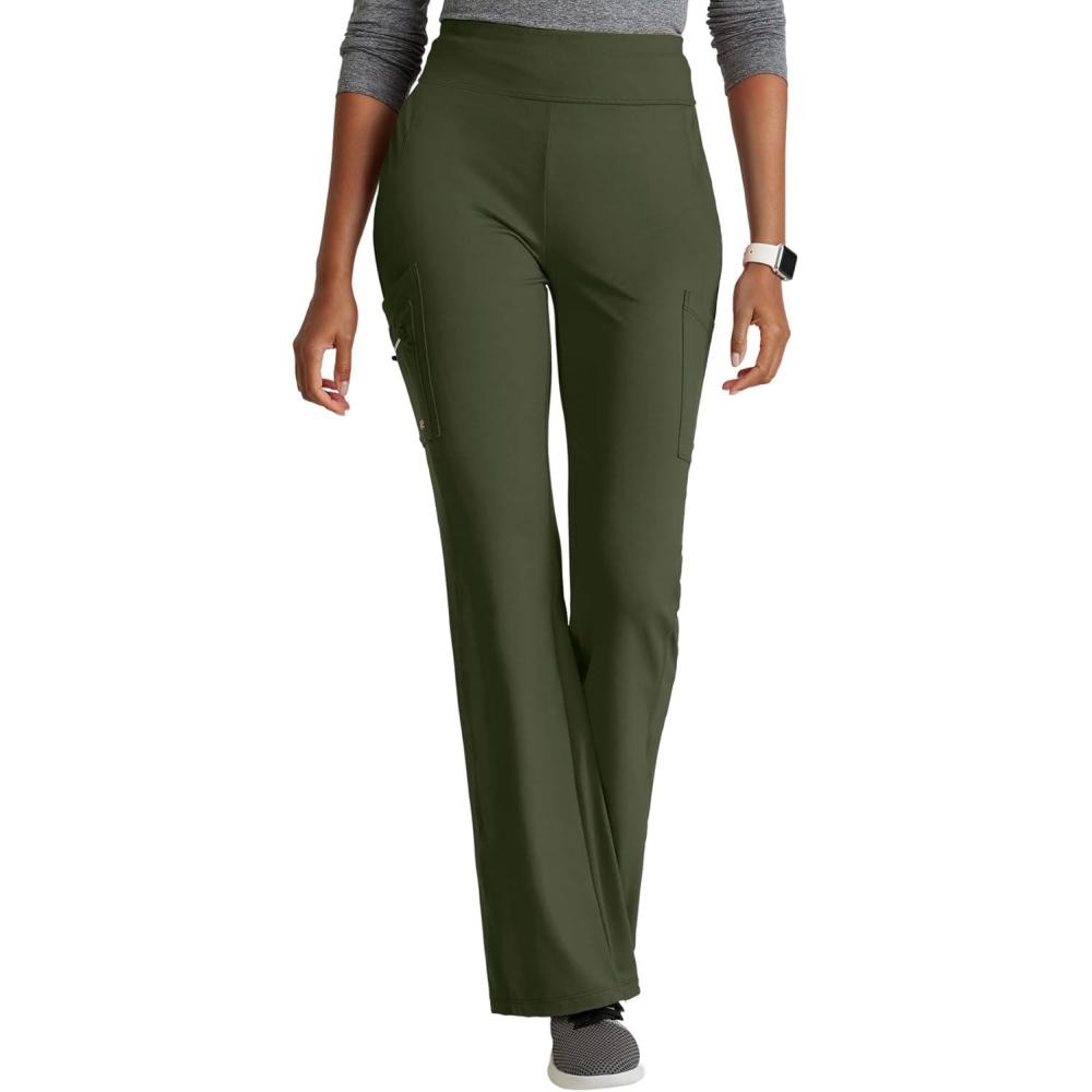 imageBARCO One Performance Knit Sprint Scrub Pant for Women  7Pocket HighRise Yoga Pants with 360 Spandex StretchOlive