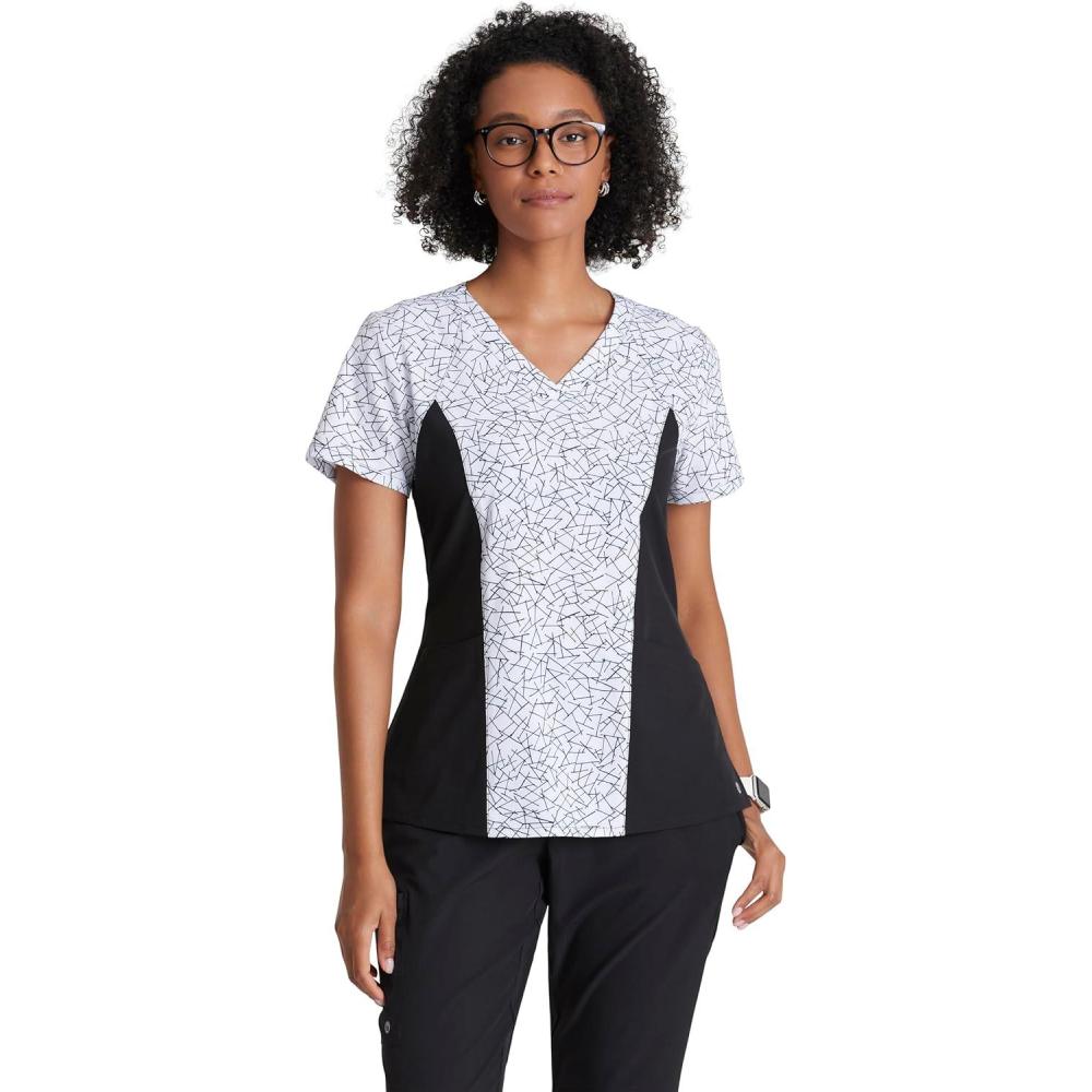 imageBARCO One Printed Scrub Top for Women  4Pocket MoistureWicking VNeck Shirt with 360 Spandex StretchMagnetic Rouse