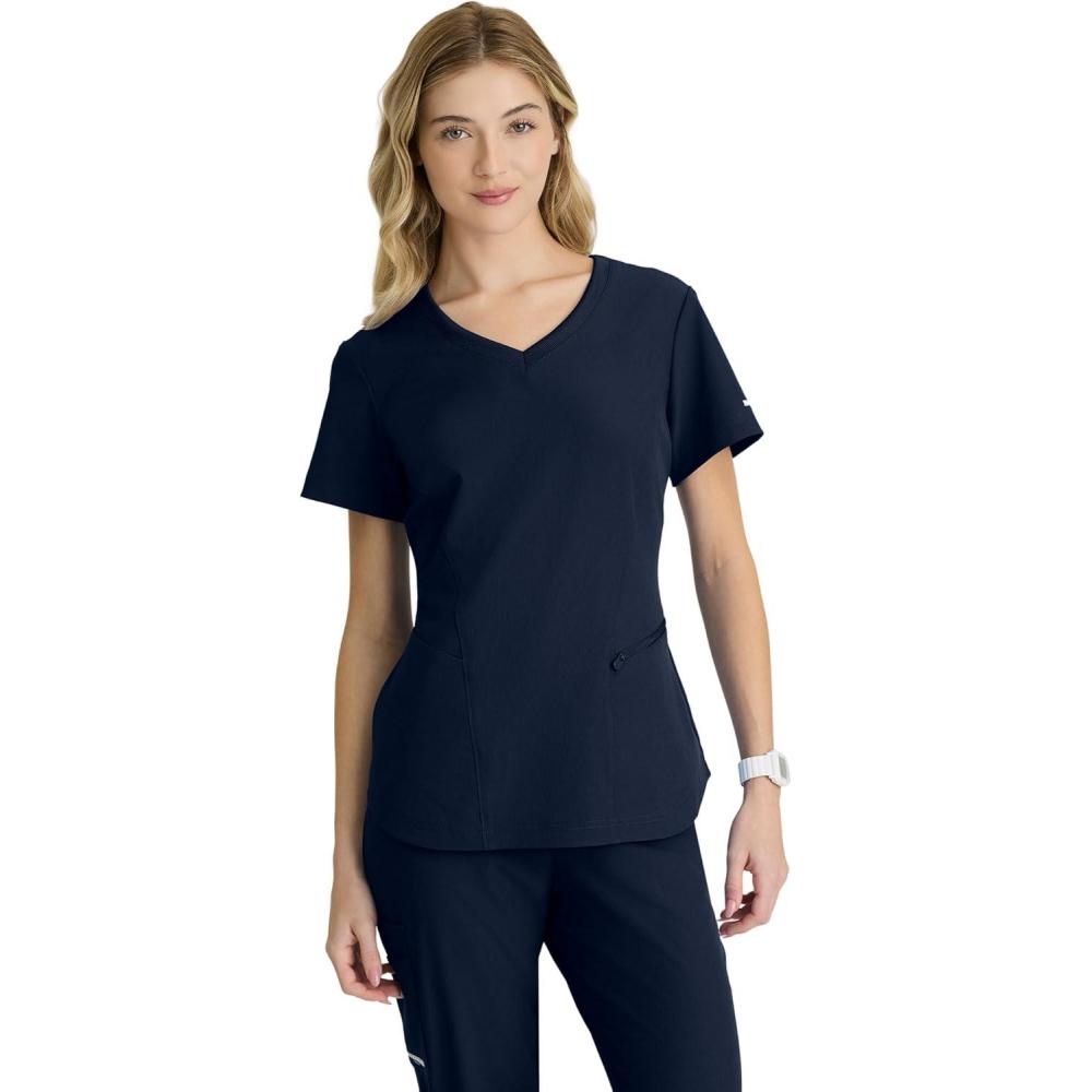 imageBARCO Skechers Vitality Electra Classic Fit Scrub Top for Womens 3Pocket VNeck Top with Moisture Wicking FabricNavy