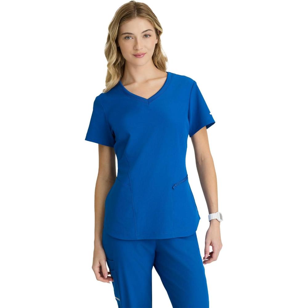 imageBARCO Skechers Vitality Electra Classic Fit Scrub Top for Womens 3Pocket VNeck Top with Moisture Wicking FabricNew Royal