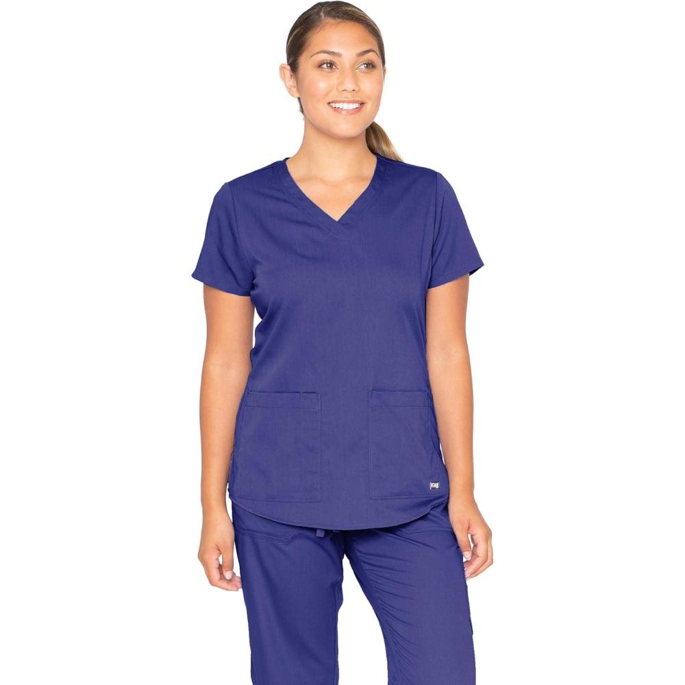 imageGreys Anatomy Womens Two Pocket VNeck Scrub Top with Shirring BackPurple Rain