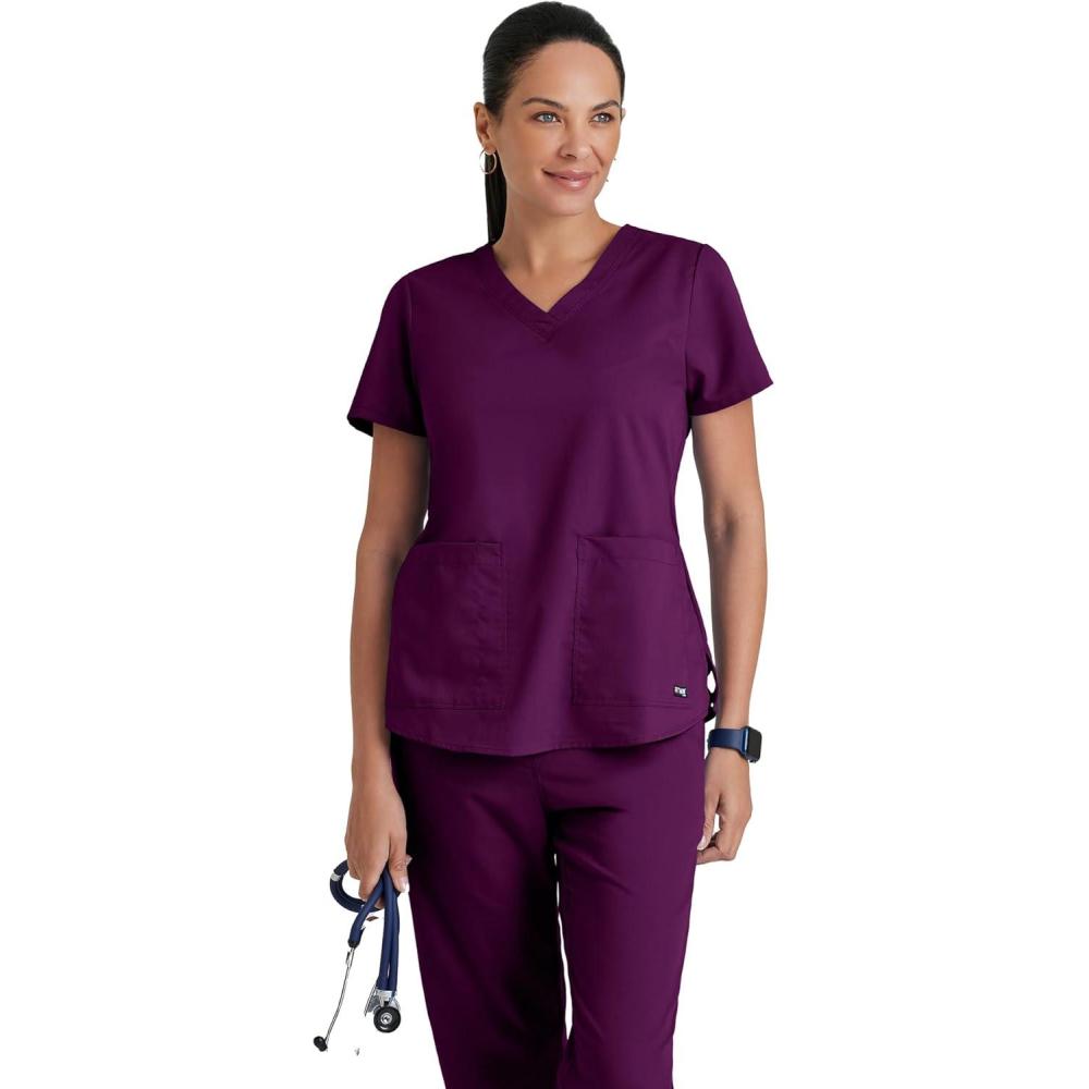 imageGreys Anatomy Womens Two Pocket VNeck Scrub Top with Shirring BackWine