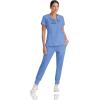 BARCO Grey’s Anatomy Scrubs – Kira Scrub Top for Women, V-Neck, Love Printed Zip Pocket Super-Soft Women’s Scrub Top(Ciel Blue)