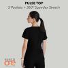 BARCO ONE Women’s Pulse Scrub Top, Sporty V-Neck Medical Top w/ 4-Way Stretch & 5 Pockets(Black)