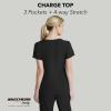 BARCO Skechers Vitality Charge Scrub Top for Women – V-Neck Medical Top, 4-Way Stretch Women’s Scrub Top(Black)