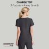 BARCO Skechers Vitality Charge Scrub Top for Women – V-Neck Medical Top, 4-Way Stretch Women’s Scrub Top(Pewter)
