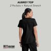 Grey’s Anatomy Women’s Two Pocket V-Neck Scrub Top with Shirring Back(Black)