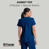Grey’s Anatomy Women’s Two Pocket V-Neck Scrub Top with Shirring Back(Indigo)