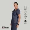 Grey’s Anatomy Women’s Two Pocket V-Neck Scrub Top with Shirring Back(Steel)
