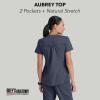 Grey’s Anatomy Women’s Two Pocket V-Neck Scrub Top with Shirring Back(Steel)