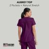 Grey’s Anatomy Women’s Two Pocket V-Neck Scrub Top with Shirring Back(Wine)
