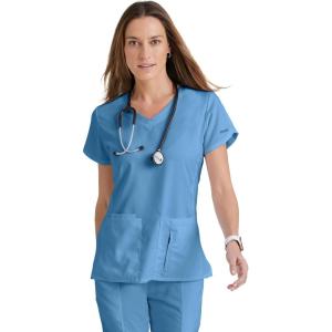 BARCO Grey’s Anatomy Scrubs – Cora Scrub Top for Women, Crossover V-Neck, Fitted Back Super-Soft Women’s Scrub Top(Ciel Blue)
