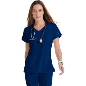 BARCO Grey’s Anatomy Scrubs – Cora Scrub Top for Women, Crossover V-Neck, Fitted Back Super-Soft Women’s Scrub Top(Indigo (Navy))