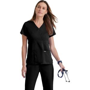 BARCO Grey’s Anatomy Scrubs – Riley Scrub Top for Women, V-Neck Super-Soft Women’s Scrub Top(Black)