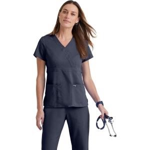 BARCO Grey’s Anatomy Scrubs – Riley Scrub Top for Women, V-Neck Super-Soft Women’s Scrub Top(Steel)