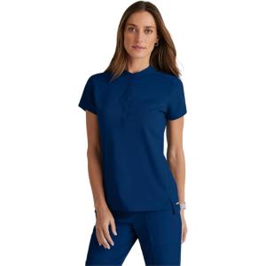 BARCO Grey’s Anatomy Spandex Stretch Direct – Rush Scrub Top for Women, Snap Collar Women’s Scrub Top(Indigo (Navy))