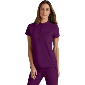 BARCO Grey’s Anatomy Spandex Stretch Direct – Rush Scrub Top for Women, Snap Collar Women’s Scrub Top(Wine)