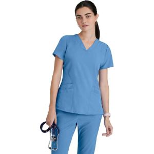 BARCO ONE Women’s Pulse Scrub Top, Sporty V-Neck Medical Top w/ 4-Way Stretch & 5 Pockets(Ciel Blue)