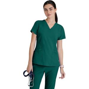 BARCO ONE Women’s Pulse Scrub Top, Sporty V-Neck Medical Top w/ 4-Way Stretch & 5 Pockets(Hunter Green)