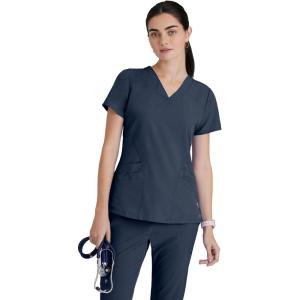 BARCO ONE Women’s Pulse Scrub Top, Sporty V-Neck Medical Top w/ 4-Way Stretch & 5 Pockets(Steel)