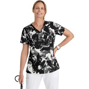 BARCO One Printed Scrub Top for Women – 4-Pocket, Moisture-Wicking V-Neck Shirt with 360 Spandex Stretch(Artist Touch)