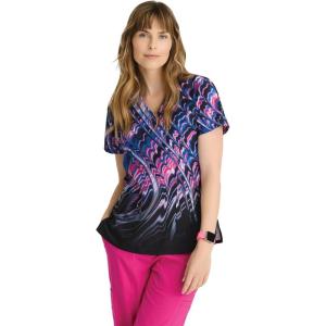 BARCO One Printed Scrub Top for Women – 4-Pocket, Moisture-Wicking V-Neck Shirt with 360 Spandex Stretch(Pink Luminescene)