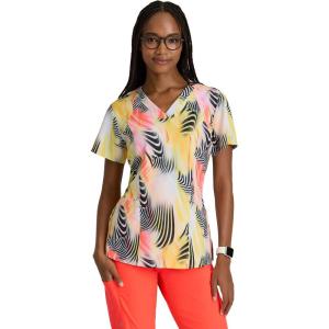 BARCO One Printed Scrub Top for Women – 4-Pocket, Moisture-Wicking V-Neck Shirt with 360 Spandex Stretch(Zebra Brilliance)