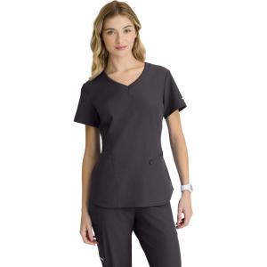 BARCO Skechers Vitality Electra Classic Fit Scrub Top for Women’s 3-Pocket V-Neck Top with Moisture Wicking Fabric(Pewter)