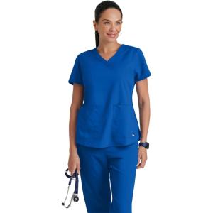 Grey’s Anatomy Women’s Two Pocket V-Neck Scrub Top with Shirring Back(Galaxy)
