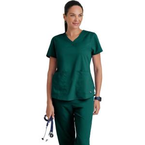 Grey’s Anatomy Women’s Two Pocket V-Neck Scrub Top with Shirring Back(Hunter Green)