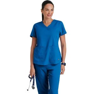 Grey’s Anatomy Women’s Two Pocket V-Neck Scrub Top with Shirring Back(New Royal)