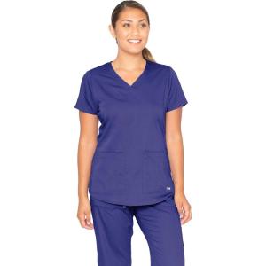 Grey’s Anatomy Women’s Two Pocket V-Neck Scrub Top with Shirring Back(Purple Rain)