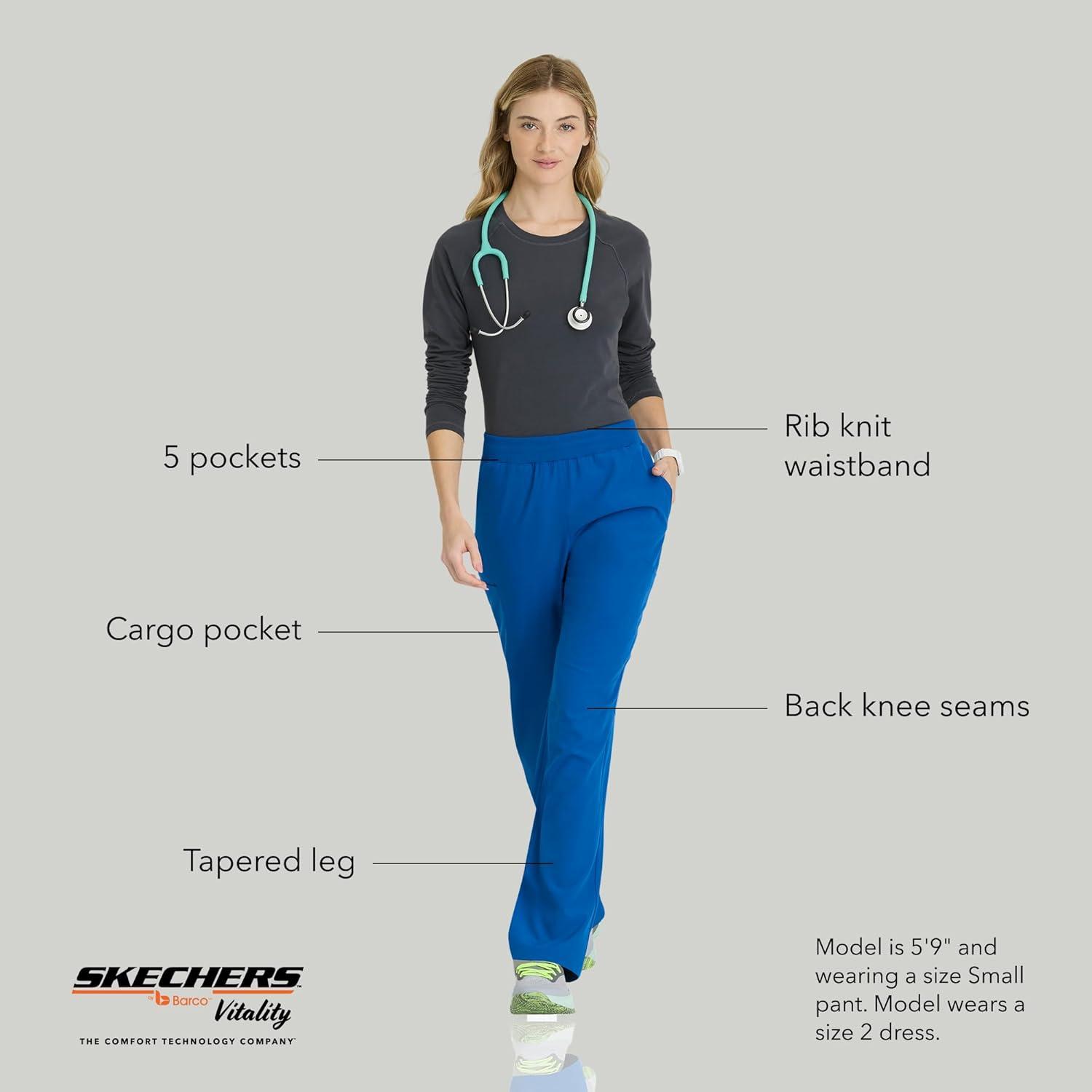 imageSkechers by BARCO Vitality Aura Classic Fit Straight Leg Scrub Pant for Women MidRise 5Pocket Bottom with 4way StretchNew Royal