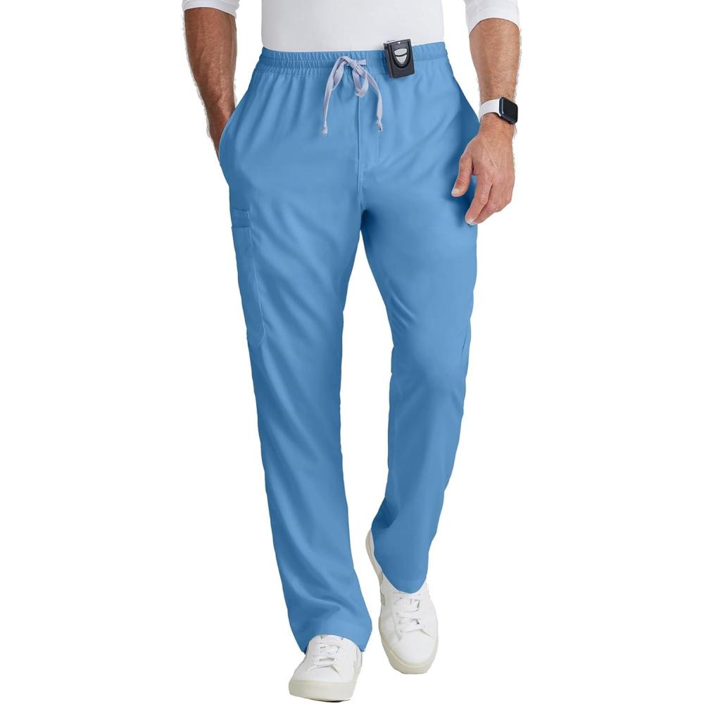 imageBARCO Greys Anatomy Scrubs  Evan Scrub Pant for Men Elastic Waist With Zip Fly Straight Leg Mens Scrub PantCiel Blue