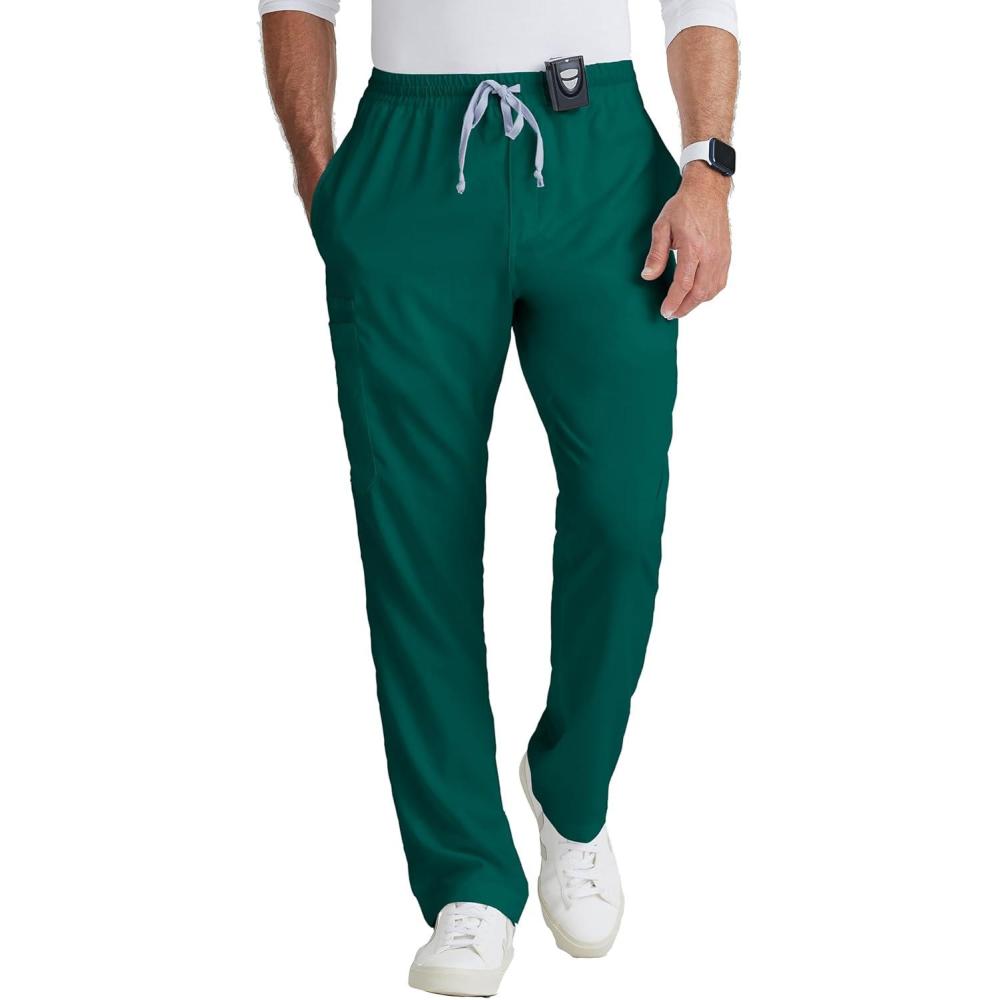 imageBARCO Greys Anatomy Scrubs  Evan Scrub Pant for Men Elastic Waist With Zip Fly Straight Leg Mens Scrub PantHunter Green
