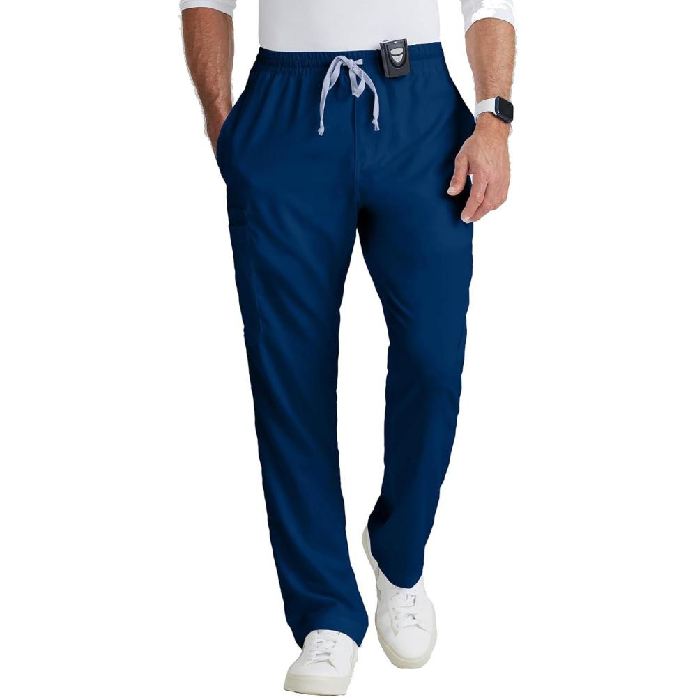 imageBARCO Greys Anatomy Scrubs  Evan Scrub Pant for Men Elastic Waist With Zip Fly Straight Leg Mens Scrub PantIndigo Navy