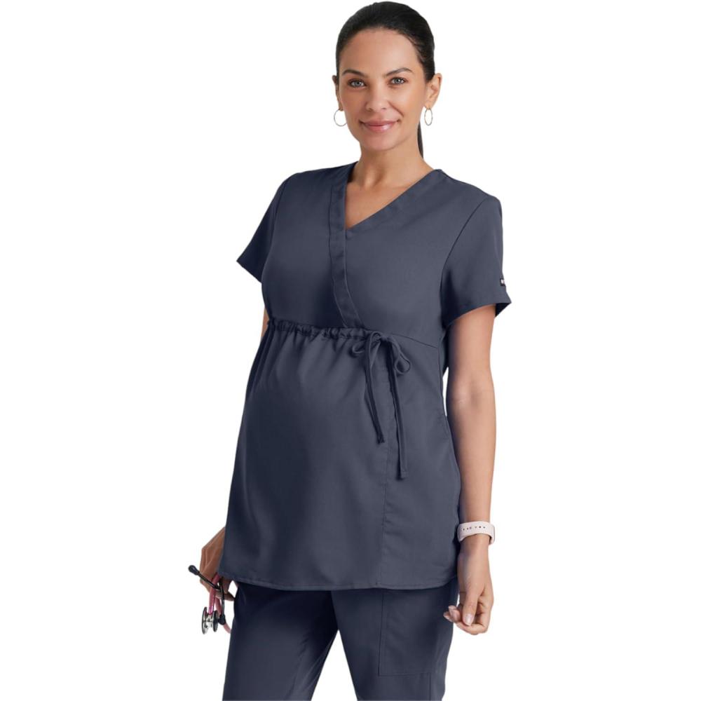 imageBARCO Greys Anatomy Scrubs  Lilah Maternity Scrub Top for Women Mock Wrap Front Fitted Back Womens Scrub TopSteel