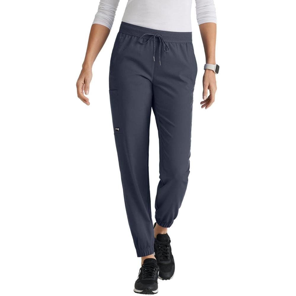 imageBARCO Greys Anatomy Spandex Stretch Direct  Dash Scrub Jogger for Women Elastic Waist Yoga Style Womens Scrub PantSteel