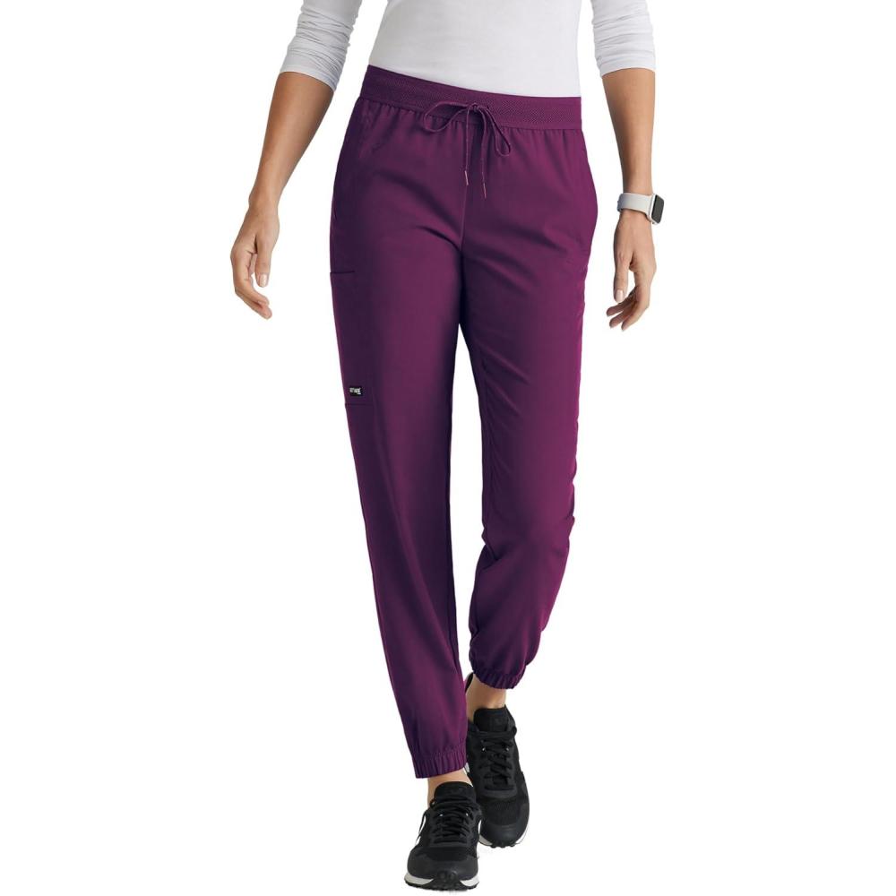 imageBARCO Greys Anatomy Spandex Stretch Direct  Dash Scrub Jogger for Women Elastic Waist Yoga Style Womens Scrub PantWine