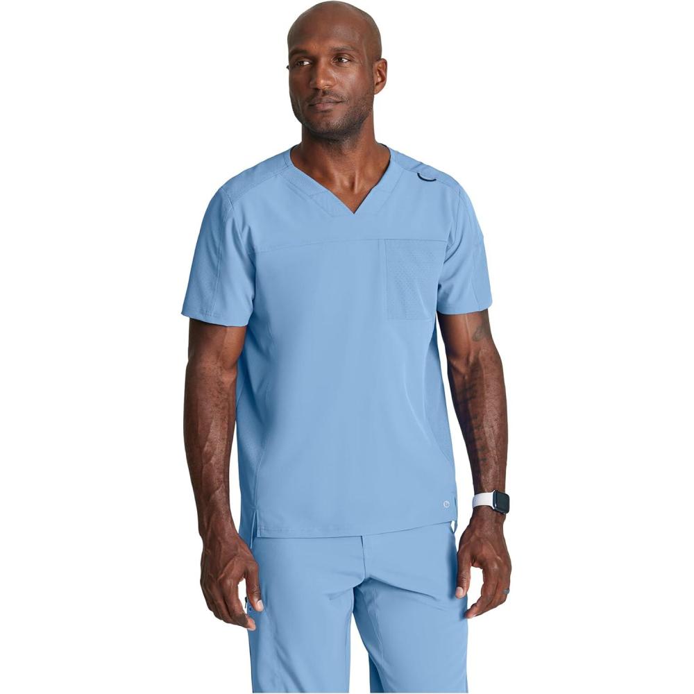 imageBarco Mens Blue VNeck Ribbed Scrub Top 5XLCiel Blue