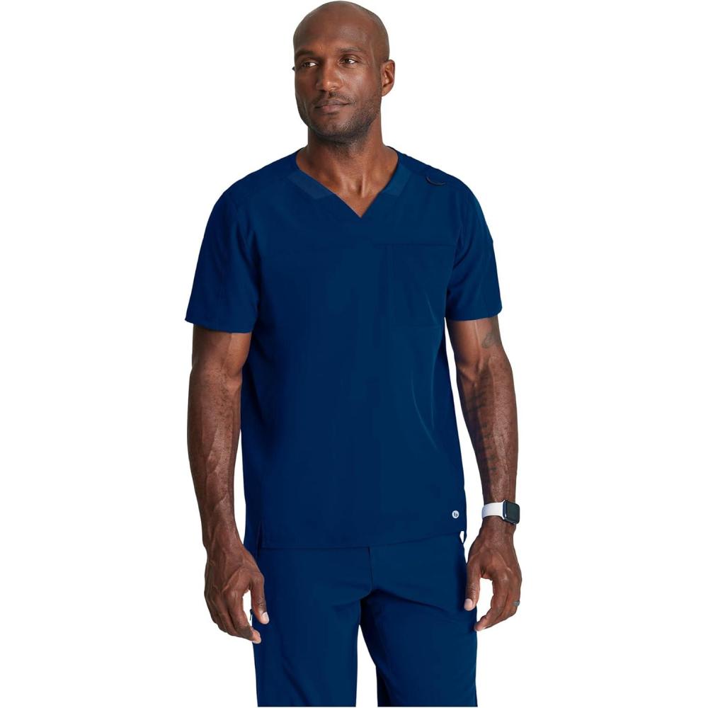 imageBarco Mens Blue VNeck Ribbed Scrub Top 5XLIndigo Navy
