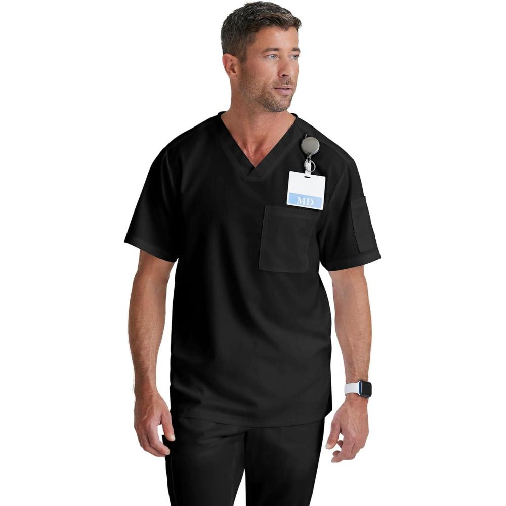 imageGreys Anatomy Mens GRT091 Evan Top 2 Pocket VNeck Scrub TopBlack