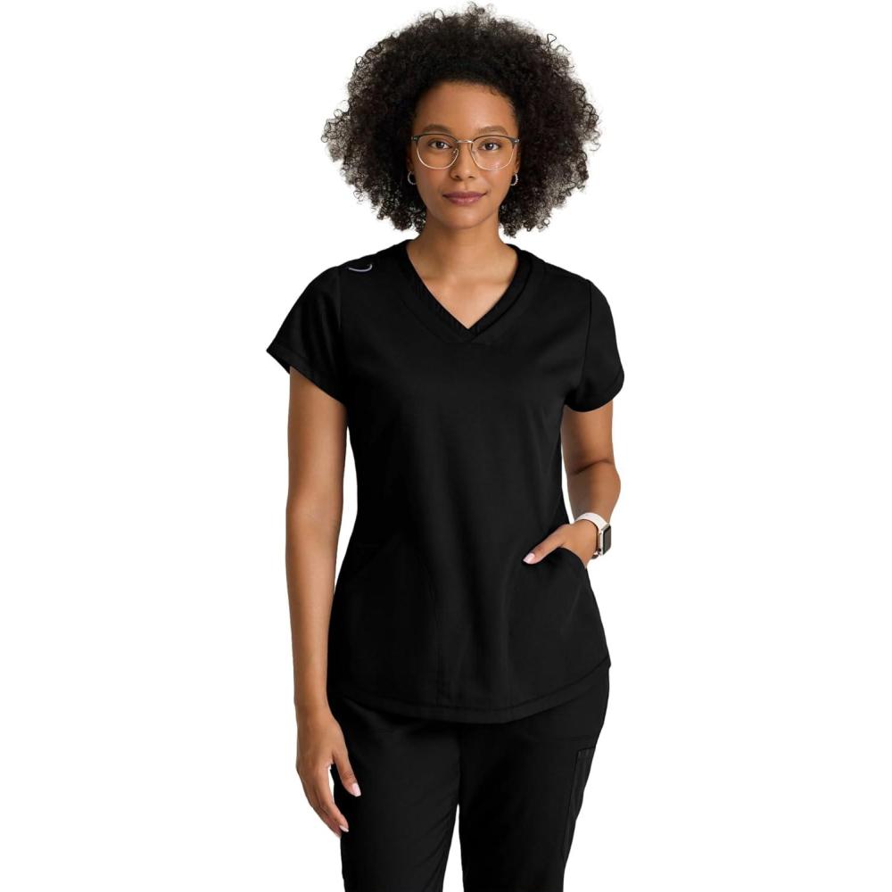 imageGreys Anatomy by BARCO Evelyn Scrub Top for Women  3Pocket VNeck Scrub Shirt with Natural Stretch amp Soil Release FabricBlack